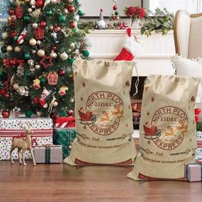 img 3 attached to 🎅 Fowecelt Set of 2 Large Santa Sacks with Drawstring, Christmas Canvas Gift Bags for Kids Xmas Presents Storage, Holiday Decorations (27 x 19 Inch)