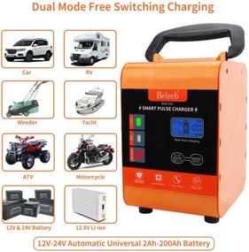 img 1 attached to 🔋 Beleeb Car Battery Charger 12V 24V LCD Display Trickle Pulse 10A Automotive Maintainer for Golf Cart Motorcycle Vehicle Boat Marine SLA RV SUV AGM Gel, 20A max - Portable & Powerful (Orange)