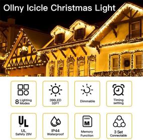 img 3 attached to Ollny Christmas Lights Outdoor Decorations: 396 LED 32FT 8 Modes Icicle 🎄 Lights for Wedding Party Holiday Tree Decor - Remote Controlled Fairy String Lights