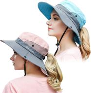 👒 stay stylish & protected: muryobao 2 pack women's ponytail summer sun hat - uv protection, wide brim, foldable safari fishing cap logo