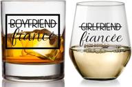 ultimate boyfriend and girlfriend wine and whiskey glass gift set - perfect engagement gift for couples - ideal fiance fiancee gift for him and her - exquisite his and hers glasses for mr and mrs bride and groom logo