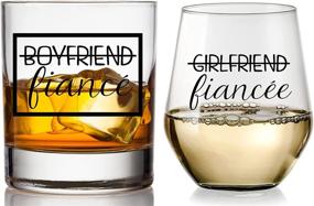 img 4 attached to Ultimate Boyfriend and Girlfriend Wine and Whiskey Glass Gift Set - Perfect Engagement Gift for Couples - Ideal Fiance Fiancee Gift for Him and Her - Exquisite His and Hers Glasses for Mr and Mrs Bride and Groom