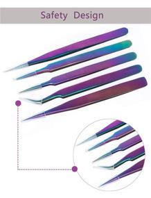img 2 attached to 🌈 BELLARMOR Rainbow Stainless Steel Tweezers Kit: Precision Set for Eyelash Extension, Facial Hair, Eyebrows, Nail Art - 5 PCS