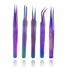 img 4 attached to 🌈 BELLARMOR Rainbow Stainless Steel Tweezers Kit: Precision Set for Eyelash Extension, Facial Hair, Eyebrows, Nail Art - 5 PCS
