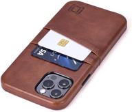 dockem wallet case for iphone 12 & iphone 12 pro: magnetic mounting & 2 card holders: brown exec m2 leather logo