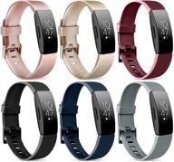 превосходные силиконовые браслеты [6 штук] для fitbit inspire hr, inspire 2, inspire & ace 2 - женщины мужчины (большие, розовое золото/золото/винный/черный/темно-синий/серый) логотип