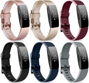 img 4 attached to Превосходные силиконовые браслеты [6 штук] для Fitbit Inspire HR, Inspire 2, Inspire & Ace 2 - женщины мужчины (большие, розовое золото/золото/винный/черный/темно-синий/серый)