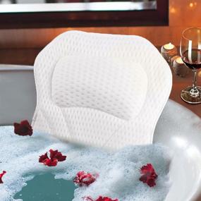 img 4 attached to Подушка для ванны Spa с 6 мощными присосками - поддержка головы, шеи, плеч и спины - материал сетки 4D - домашнее расслабление в ванне - нескользящая ванная подушка - идеальный подарок