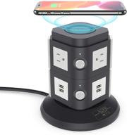 btu power strip tower surge protector - wireless charging station - 13a 6 outlets with 4 usb ports - 6.5ft extension cord - desktop charging tower for smartphone tablet home office logo