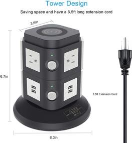 img 1 attached to BTU Power Strip Tower Surge Protector - Wireless Charging Station - 13A 6 Outlets with 4 USB Ports - 6.5ft Extension Cord - Desktop Charging Tower for Smartphone Tablet Home Office