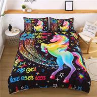 helehome unicorn bedding sets: full size duvet cover set with rainbow letters and magical unicorn pattern- perfect for girls, boys, and kids logo