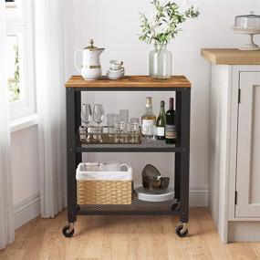 img 3 attached to 🛒 VASAGLE BRYCE 3-Tier Kitchen Serving Cart on Wheels with Storage, for Living Room, Accent Furniture - Steel Frame, Industrial Style, Rustic Brown and Black ULRC78X