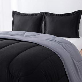 img 2 attached to 🛏️ Shatex King Size Comforter Set: Ultra Soft Hypoallergenic Bedding with 3 Pieces - Black/Grey Design and 2 Pillow Shams