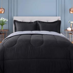 img 3 attached to 🛏️ Shatex King Size Comforter Set: Ultra Soft Hypoallergenic Bedding with 3 Pieces - Black/Grey Design and 2 Pillow Shams