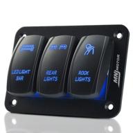 mnj motor 3 gang rocker switch panel - 5 pin on/off toggle switch control panel with led light , pre-wired wiring harness for easy installation, 12/24v compatibility with boats, cars, marine, atv, utv - blue logo