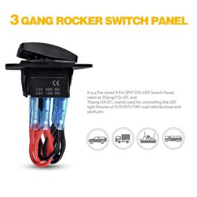 img 3 attached to MNJ Motor 3 Gang Rocker Switch Panel - 5 Pin ON/Off Toggle Switch Control Panel with LED Light , Pre-Wired Wiring Harness for Easy Installation, 12/24V Compatibility with Boats, Cars, Marine, ATV, UTV - Blue