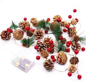 img 4 attached to 🎄 Sparkling Christmas Garland - 6.6ft 20 LEDs with Red Berry, Bells, and Pine Cone - Festive Battery Operated Copper String Warm Lights for Indoor/Outdoor Holiday Xmas Tree Mantle Party Decor