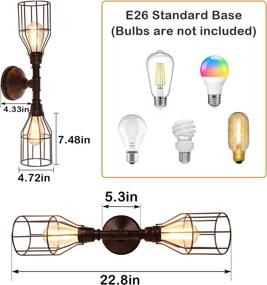 img 2 attached to 🚽 Ретро индустриальный 2-лихтовый бра для ванной комнаты: Винтажная настенная светильник Airposta с металлическим каркасом и лампами эдисона в черном ржавом бронзовом стиле - Идеально подходит для зеркала ванной комнаты и туалетного столика.