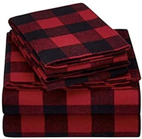 img 1 attached to 🔴 Full Size Red Plaid Mainstays Flannel Sheet Set