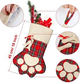 img 3 attached to 🎄 Syhood 3-Pack 18 Inch Christmas Plaid Stockings with Pet Paw Design – Fireplace Hanging Decorations