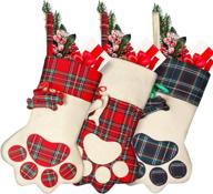 🎄 syhood 3-pack 18 inch christmas plaid stockings with pet paw design – fireplace hanging decorations логотип
