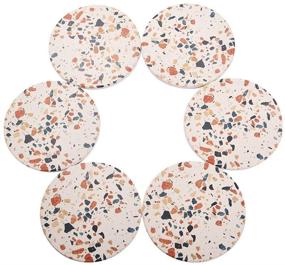 img 1 attached to 🍶 Marble-Style Ceramic Coasters with Cork Base - Set of 6: Absorbent Drink Coasters, Ideal Housewarming Gift for Home and Kitchen