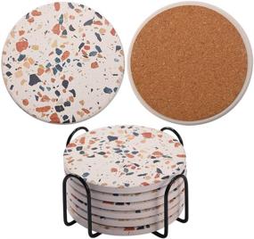 img 4 attached to 🍶 Marble-Style Ceramic Coasters with Cork Base - Set of 6: Absorbent Drink Coasters, Ideal Housewarming Gift for Home and Kitchen