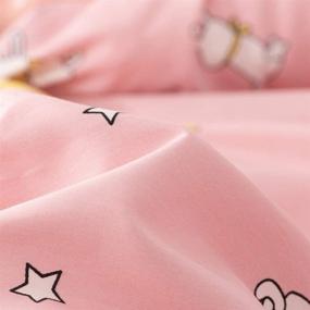 img 2 attached to 🐇 Lay Enjoy Rabbit Twin Duvet Cover Set - 100% Cotton Bedding, Cartoon White Bunny & Star Print on Pink, 1 Animal Comforter Cover with Zipper Ties + 2 Pillowcases, for Kids, Teens, Boys & Girls