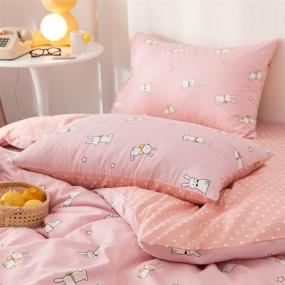 img 1 attached to 🐇 Lay Enjoy Rabbit Twin Duvet Cover Set - 100% Cotton Bedding, Cartoon White Bunny & Star Print on Pink, 1 Animal Comforter Cover with Zipper Ties + 2 Pillowcases, for Kids, Teens, Boys & Girls