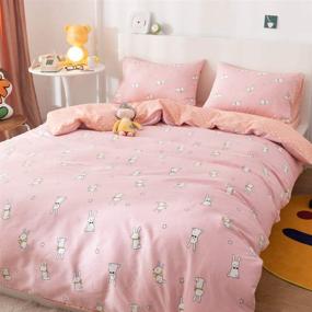 img 3 attached to 🐇 Lay Enjoy Rabbit Twin Duvet Cover Set - 100% Cotton Bedding, Cartoon White Bunny & Star Print on Pink, 1 Animal Comforter Cover with Zipper Ties + 2 Pillowcases, for Kids, Teens, Boys & Girls