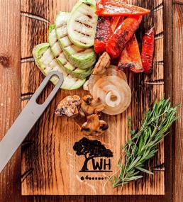 img 3 attached to Premium Natural Oak Wooden Cutting Boards for Kitchen with Handle - Ideal for Meat, Vegetables, Cheese, Bread - Size: 16 x 8 Inch