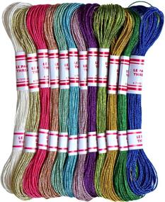 img 4 attached to 🧵 Craft Needlework Metallic Embroidery Thread Set - 8m Embroidery Floss, 12 Skeins, Assorted Multi-Colors for Cross Stitch, Hand Embroidery, Bracelets, and DIY Crafts