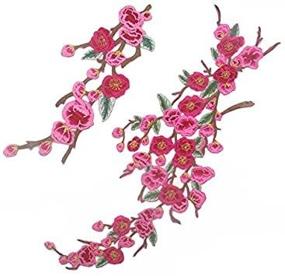 img 3 attached to 🌸 1 Set of Red Quince Sakura Flower Embroidery Iron On Applique Patches (2 Pieces)