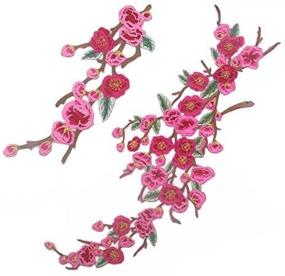 img 4 attached to 🌸 1 Set of Red Quince Sakura Flower Embroidery Iron On Applique Patches (2 Pieces)