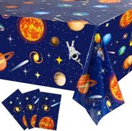 🚀 kids outer space birthday party: 3-piece solar system tablecloth decor set, 54x108 inch - planet design plastic table cover for outer space theme decorations and supplies logo