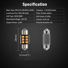 img 3 attached to 🚗 BRISHINE 4PCS Canbus Error Free LED Bulbs for Car Interior Dome Map Door Courtesy License Plate Lights - Festoon 28MM 29MM DE3175 DE3021 3175 3022 N3 LED Bulbs, Amber Yellow Light with 2835 Chipsets