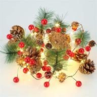 🎄 lunsy christmas garland with lights: pinecone red berry garland lights for indoor and outdoor xmas decor - battery operated логотип