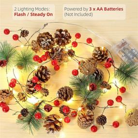 img 3 attached to 🎄 LUNSY Christmas Garland with Lights: Pinecone Red Berry Garland Lights for Indoor and Outdoor Xmas Decor - Battery Operated