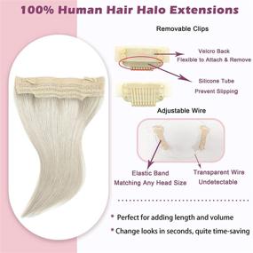 img 2 attached to 👑 Hanna Int Straight Halo Hair Extensions - Silver Real Human Hair, Platinum Blonde Hidden Crown Hair Extensions - 18inch, 80g Remy Hair Flip Extensions for Women - Fish Line Hair