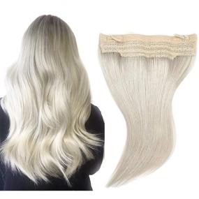 img 4 attached to 👑 Hanna Int Straight Halo Hair Extensions - Silver Real Human Hair, Platinum Blonde Hidden Crown Hair Extensions - 18inch, 80g Remy Hair Flip Extensions for Women - Fish Line Hair