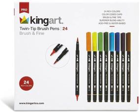 img 4 attached to 🎨 Discover Vibrant Creativity with KINGART PRO Dual Tip Brush Pens, Set of 24, Unique Colors - 24 Piece Set