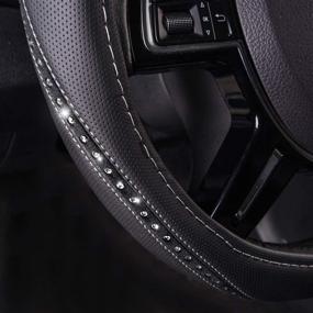 img 3 attached to 🚗 CAR PASS Pretty Rhinestone Leather Steering Wheel Cover - Universal Fit for Car, SUVs, Sedans, Trucks - Anti-Slip Design, Black with Silver Color