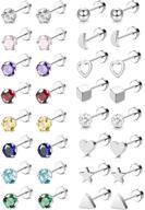 💎 thunaraz 16 pairs 20g stainless steel cartilage stud earrings set for women men - barbell helix tragus ear piercing with cz screwback - stylish ear lobe piercing jewelry logo