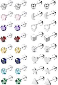 img 4 attached to 💎 THUNARAZ 16 Pairs 20G Stainless Steel Cartilage Stud Earrings Set for Women Men - Barbell Helix Tragus Ear Piercing with CZ Screwback - Stylish Ear Lobe Piercing Jewelry