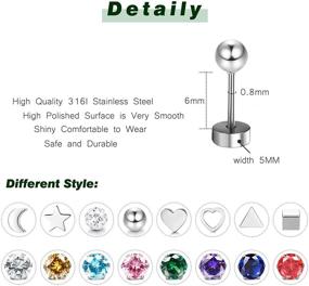 img 3 attached to 💎 THUNARAZ 16 Pairs 20G Stainless Steel Cartilage Stud Earrings Set for Women Men - Barbell Helix Tragus Ear Piercing with CZ Screwback - Stylish Ear Lobe Piercing Jewelry