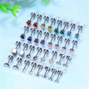 img 1 attached to 💎 THUNARAZ 16 Pairs 20G Stainless Steel Cartilage Stud Earrings Set for Women Men - Barbell Helix Tragus Ear Piercing with CZ Screwback - Stylish Ear Lobe Piercing Jewelry