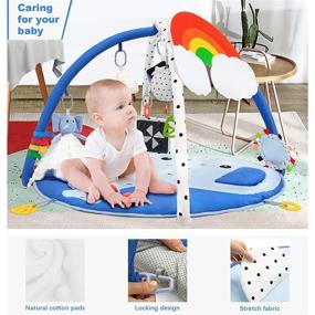 img 1 attached to 🌈 SYNPOS Baby Play Gym Activity Mat - Enhancing Sensory and Motor Skills Development with 10 Toys, Thicker Mat and Elephant Security Blanket - Rainbow Play Mat for Infants and Toddlers