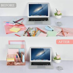 img 3 attached to 🌟 Spacrea Desk Organizer Set: All-in-One Rose Gold Pencil Holder, Drawer, and More – Maximize Your Office Space!