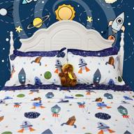 🚀 brandream galaxy rockets space bedding set for kids - soft cotton bed sheet set for boys - queen size with flat sheet, fitted sheet, and pillowcase logo