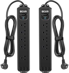 img 4 attached to Surge Protector Power Strip, Pack of 2, 10FT Extension Cord, 5 Outlets with Wide Spacing, 3 USB Ports, Flat Plug, Overload Protection, 900 Joules, Wall Mount, ETL Listed - Ideal for Home Office Dorm